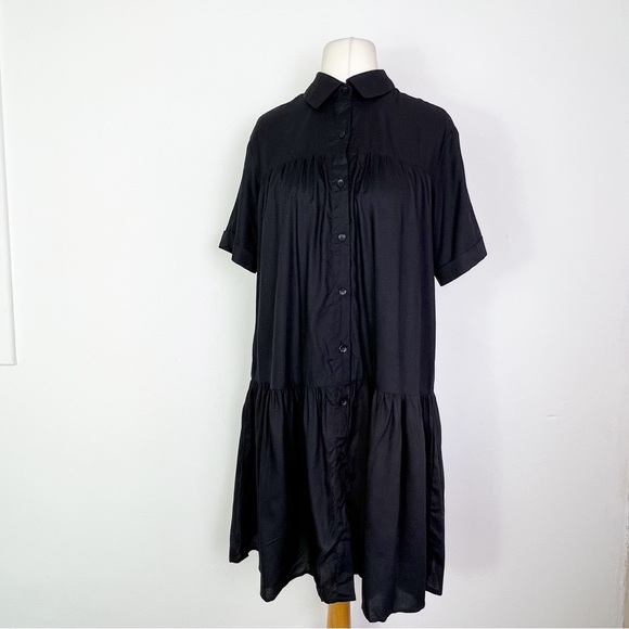 long tall sally Dresses & Skirts - Long Tall Sally Black Short Sleeve Tiered Buffet Button Front Dress UK Size 12